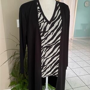 Misook Twinset Large Long Cardigan Jacket & Tank Zebra Animal Print Knit Suit